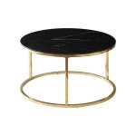 Ac - deco - table basse en verre effet marbre - noir et dor� - pieds en m�tal - h 45 cm x d 80 cm - livraison ...
