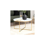 Ac design furniture - table basse ronde 80x45 cm aspect marbre blanc et mtal dor - monza