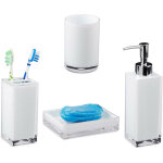 Accessoires salle de bain set 4 pi�ces distributeur savon gobelet brosse � dent porte - savon plastique, ...