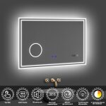 Acezanble - 100x60cm miroir lumineux de salle de bain regtanglaire avec bluetooth, 3 couleurs, horloge ...