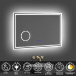 Acezanble - 100x60cm miroir lumineux de salle de bain regtanglaire avec bluetooth, 3 couleurs et loupe ...