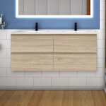 120(l)x46(p)x52(h)cm meuble salle de bain naturel avec 4 tiroirs  une fermeture amortie avec deux vasques ...