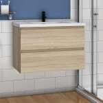 79(l)x44. 5(w)x52(h)cm meuble salle de bain naturel avec 2 tiroirs � une fermeture amortie avec une vasque ...