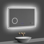 Acezanble 80x60cm miroir lumineux de salle de bain regtanglaire avec bluetooth, 3 couleurs, horloge et ...