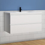 99(l)x44. 5(p)x52(h)cm meuble salle de bain blanc avec 2 tiroirs à une fermeture amortie avec une vasque ... 99(l)x44. 5(p)x52(h)cm meuble salle de bain blanc avec 2 tiroirs à une fermeture amortie avec une vasque ...
