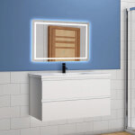 99(l)x44. 5(p)x52(h)cm meuble salle de bain blanc avec 2 tiroirs à une fermeture amortie avec une vasque ... 99(l)x44. 5(p)x52(h)cm meuble salle de bain blanc avec 2 tiroirs à une fermeture amortie avec une vasque ...