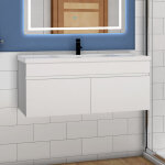 99(l)x45(w)x40cm(h)cm meuble salle de bain blanc 2 portes avec une vasque  suspendre - acezanble