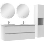 Acezanble - ensemble meubles double vasque 120cm, colonne + miroir rond lumineux blanc Acezanble - ensemble meubles double vasque 120cm, colonne + miroir rond lumineux blanc