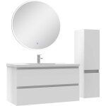 Acezanble - ensemble meubles salle de bain 100cm vasque + colonne + miroir rond lumineux blanc