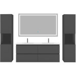 Acezanble ensemble meubles salle de bain 120cm 4 tiroirs double vasque + colonne + miroir led anthracite ...