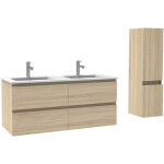Acezanble - ensemble meubles salle de bain 120cm double vasque ch�ne wotan meuble avec colonne ceramique ...