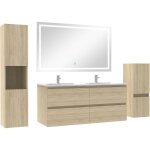 Acezanble - ensemble meubles salle de bain 120cm double vasque + colonne + miroir led chne wotan