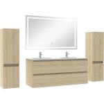 Acezanble - ensemble meubles salle de bain 120cm double vasque + colonne + miroir lumineux chne wotan ...