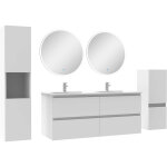 Acezanble - ensemble meubles salle de bain 120cm double vasque + colonne + miroir rond mural blanc