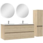 Acezanble - ensemble meubles salle de bain 120cm vasque + colonne + miroir rond lumineux chêne wotan Acezanble - ensemble meubles salle de bain 120cm vasque + colonne + miroir rond lumineux chêne wotan