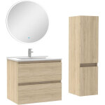 Ensemble meubles salle de bain 60cm vasque + colonne + miroir rond lumineux chêne wotan Ensemble meubles salle de bain 60cm vasque + colonne + miroir rond lumineux chêne wotan