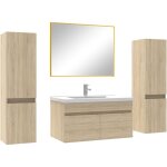 Acezanble - ensemble meubles salle de bain 80cm simple vasque avec colonne + miroir ch�ne wotan
