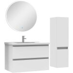 Acezanble - ensemble meubles salle de bain 80cm vasque + colonne + miroir rond lumineux blanc
