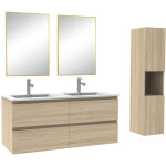 Acezanble - ensemble de meuble de salle de bain double vasque 120 cm + colonne + miroir ch�ne wotan