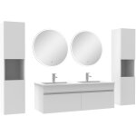 Acezanble - ensemble meubles salle de bain double vasque 120cm, colonnex2 et miroir rond blanc Acezanble - ensemble meubles salle de bain double vasque 120cm, colonnex2 et miroir rond blanc