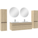 Acezanble - ensemble meubles salle de bain double vasque 120cm, colonnex2 + miroir rond chêne wotan Acezanble - ensemble meubles salle de bain double vasque 120cm, colonnex2 + miroir rond chêne wotan
