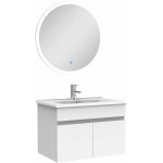 Acezanble - ensemble meubles salle de bain simple vasque 60cm + miroir rond lumineux blanc