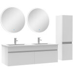 Acezanble - ensemble salle de bain double vasque avec colonne et miroir rond 120cm meuble blanc