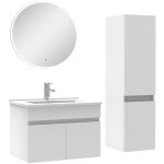 Acezanble - ensemble salle de bain simple vasque avec colonne et miroir rond 60cm meuble blanc Acezanble - ensemble salle de bain simple vasque avec colonne et miroir rond 60cm meuble blanc