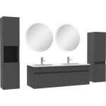 Acezanble meuble salle de bain anthracite 120cm double vasque + colonne + miroir rond led