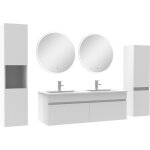 Acezanble - meuble salle de bain blanc 120cm double vasque + colonne + miroir rond led