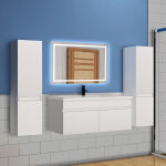 Acezanble - meuble salle de bain avec une vasque + combinaison colonne rangement + un miroir de 90x60 ... Acezanble - meuble salle de bain avec une vasque + combinaison colonne rangement + un miroir de 90x60 ...