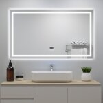 Acezanble - miroir de salle de bain avec bluetooth 120 x 70cm, miroir lumineux avec horloge + 3 couleurs ...