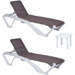 Garbar - acqua - andorra chaise longue - table auxiliaire ext�rieur set 2 + 1 structure blanche - textil�ne ...