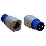 Adaptateur cetac m�le vers schuko femelle, 2p + t, 250 v 16 a, bleu et gris