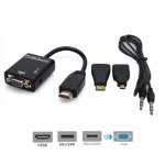Adaptateur convertisseur hdmi vers vga 3 en 1 avec cble audio vers mini micro hdmi
