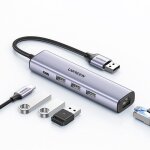 Adaptateur rpartiteur hub multifonctionnel usb 3. 0 - 3x usb ethernet rj - 45 usb - c pd gris