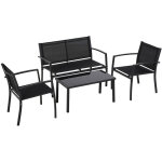 Adelaide - salon de jardin design avec canap� + 2 fauteuils + table basse avec �tag�re en verre. ensemble ...