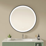 S'afielina - luminaire  clipse miroir lumineux de salle de bain led rond miroir cadre noir miroir mural ...