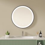 S'afielina - luminaire  clipse miroir lumineux de salle de bain led rond miroir cadre noir miroir mural ...