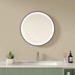 S'afielina - luminaire  clipse miroir lumineux de salle de bain led rond miroir cadre noir miroir mural ...