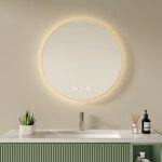 S'afielina - miroir lumineux de salle de bain led rond �clair� avec interrupteur � bouton tactile anti ...