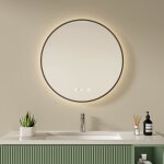 S'afielina - miroir lumineux de salle de bain led rond �clair� avec interrupteur � bouton tactile anti ...