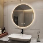 S'afielina - miroir lumineux de salle de bain led rond �clair� avec interrupteur � bouton tactile anti ...