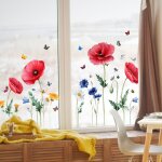 Ahlsen - coquelicot sticker mural verre film dcoratif fleurs fentre autocollants salon chambre salle ...