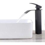 Ahlsen - robinet de salle de bain cascade � levier unique noir, mitigeur de lavabo carr� laiton, haut ...