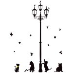 Ahlsen - stickers muraux chats sous un lampadaire pour cr�atif personnalit� maison chambre salon - noir ...