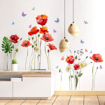 Ahlsen ? sticker mural coquelicot rouge ? d�coration murale amovible et imperm�able ? pour murs, fen�tres, ...