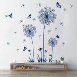 Ahlsen - stickers muraux pissenlit bleu autocollants muraux bleu fleurs sticker mural papillons pissenlit ...