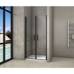 Aica porte de douche 90x200cm porte de douche battante noir en 8mm verre anticalcaire