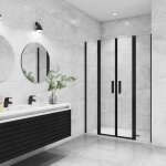 Aica porte de douche battante 135x200cm avec 2 �l�ments fixes profil� noir mat porte de douche hauteur ...